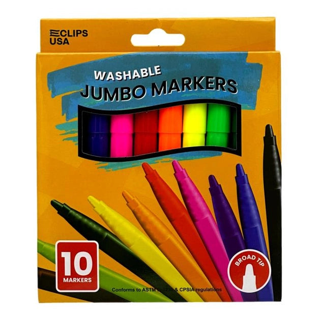 10 CT BROAD TIP JUMBO MARKERS WASHABLE CLASSIC COLORS